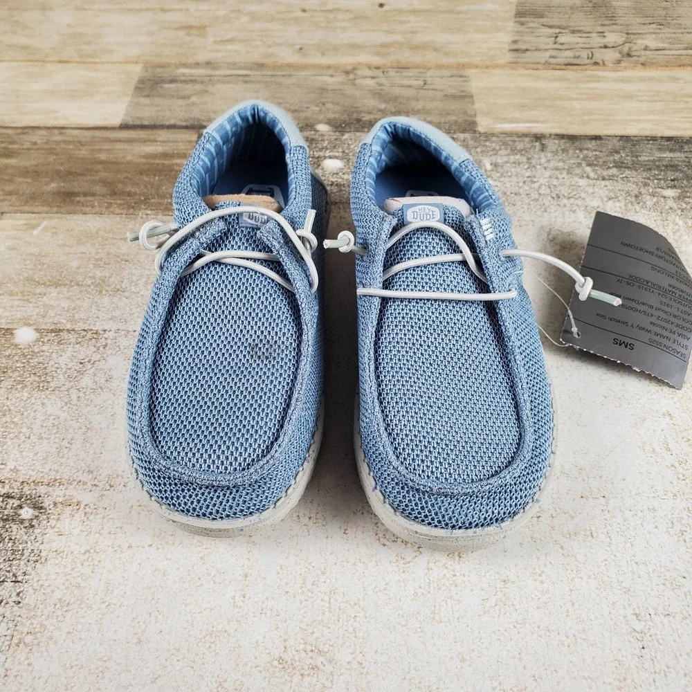 Hey Dude Wally Stretch Sox Kids Loafers Sz 13 C13 Cloud Blue Dawn Blue Round Toe